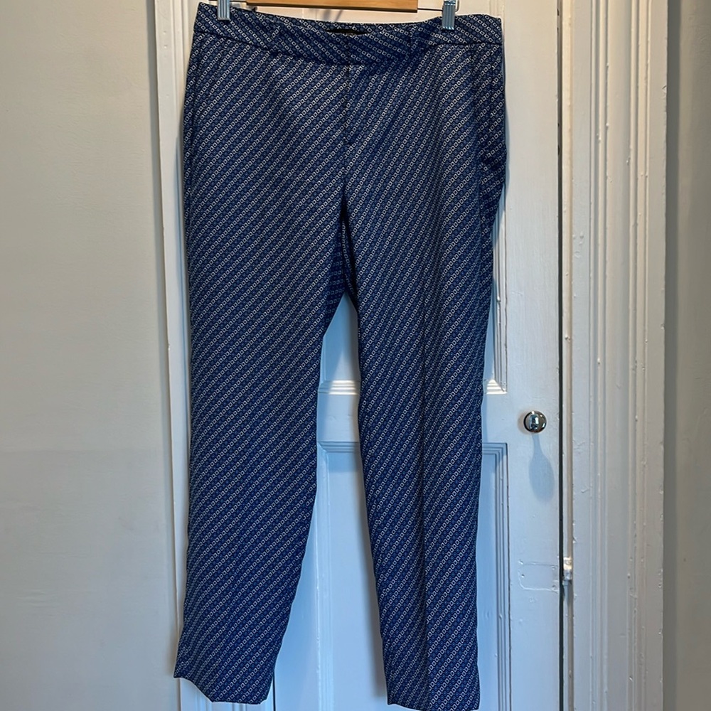 Banana Republic blue, black and grey print pants
